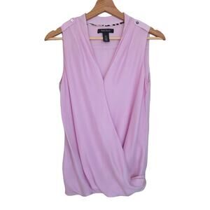 WHBM | 100% Silk Shell Drapey Wrap Front Sleeveless Pink Blouse Feminine